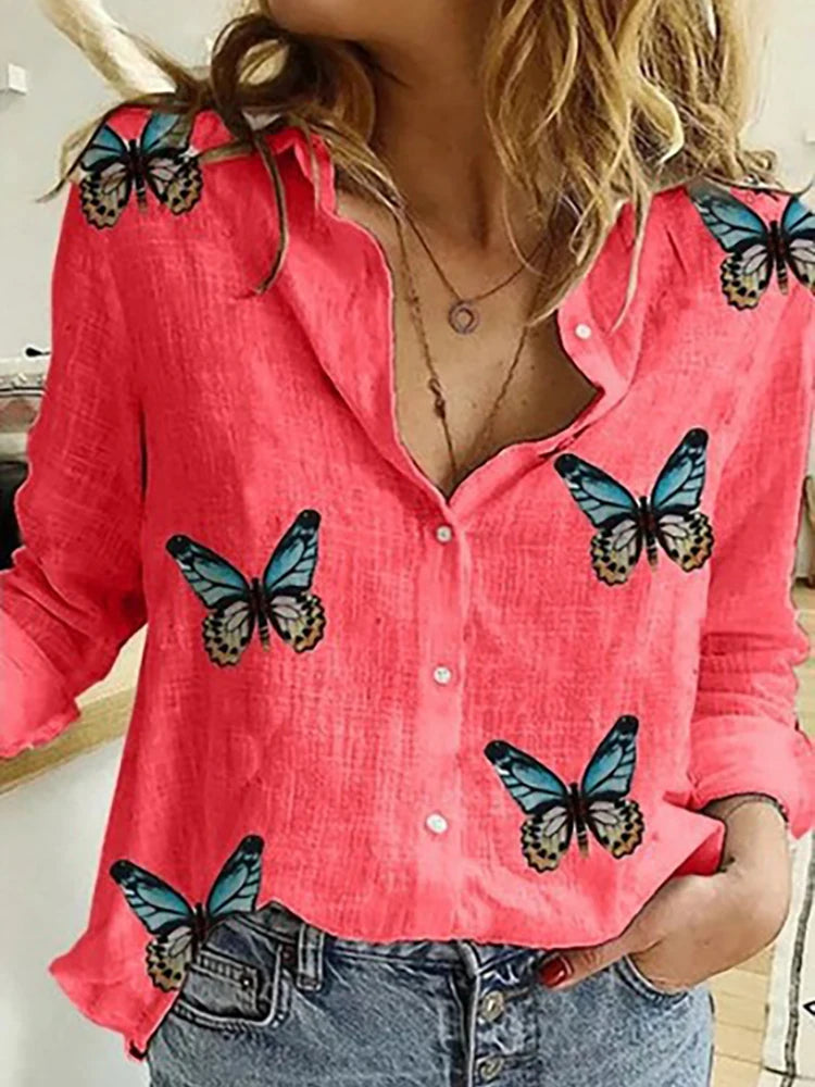 Women's Loose Oversized Button Lapel Cardigan Shirt – Long Sleeve Casual Tunic Blouse