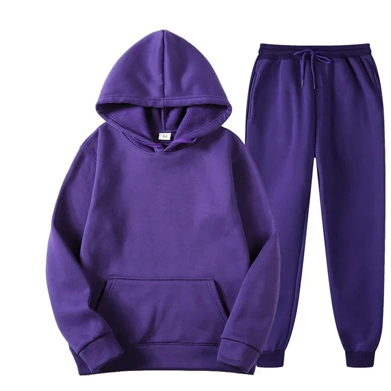 Men Women Tracksuit Hoodies Casual Solid Color Thick Pullover and Long Pant 2-piece Set Men Autumn Fleece Jogger Sports Suit Ne