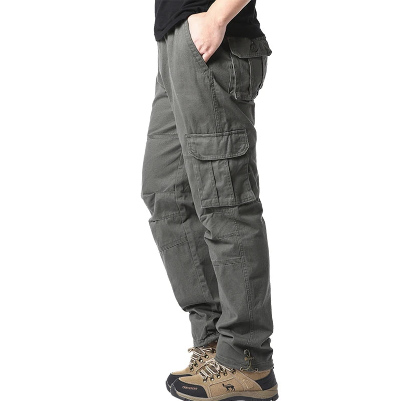 Men's Large Pocket Loose Tactical Jogger Pants – Cotton Elastic Waist Cargo Trousers