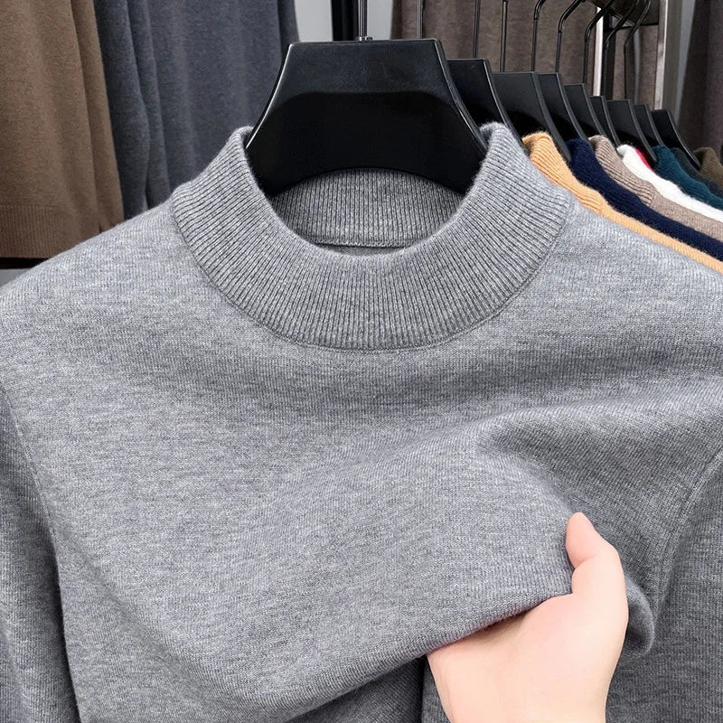 Mens Crew Neck Wool Pullover for Men Clothes Black Sweater Winter Warm Sweater Middle Aged Spring Casual Tops to Father Gift