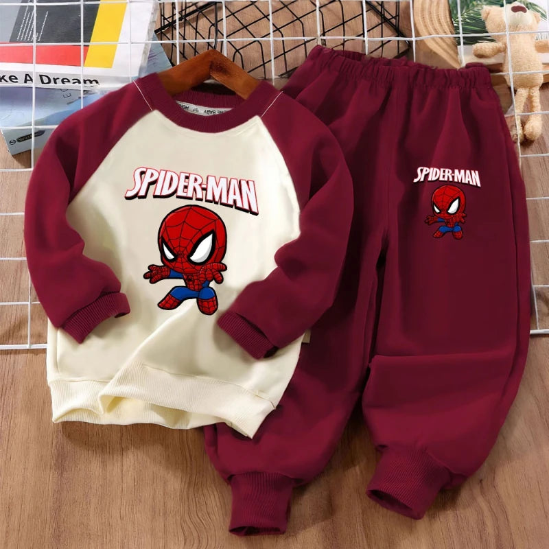 MARVEL Fashion Cartoon Print Boys Spliced Sweatshirt 2-piece Sets Kids O Neck Hoodies and Long Pant 2pcs Set Kids Sport Clothes