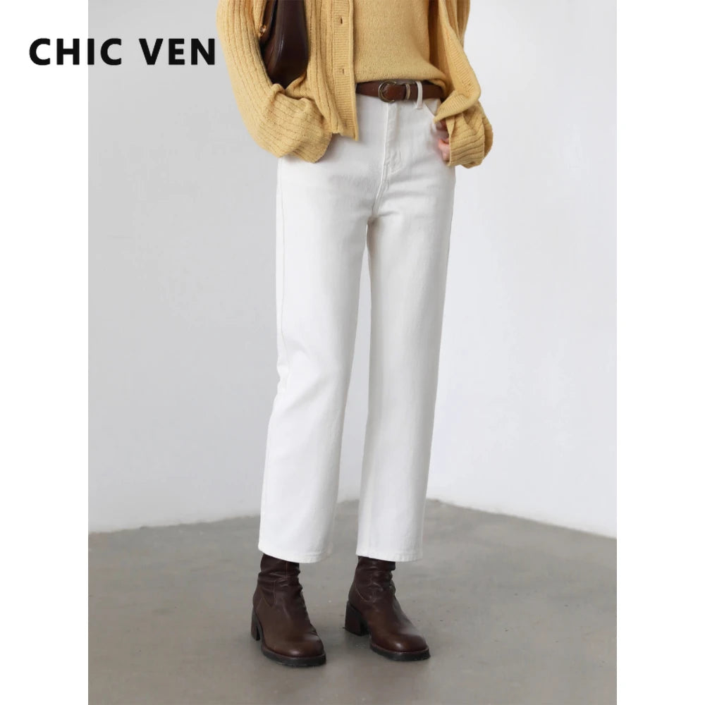 Women's White Slim High Waist Straight Leg Pants – Cotton Casual Trousers