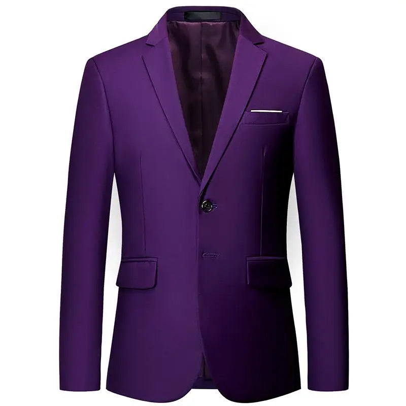 Men's White Formal Two-Button Suit Jacket – Korean Long Sleeve Office Wedding Blazer