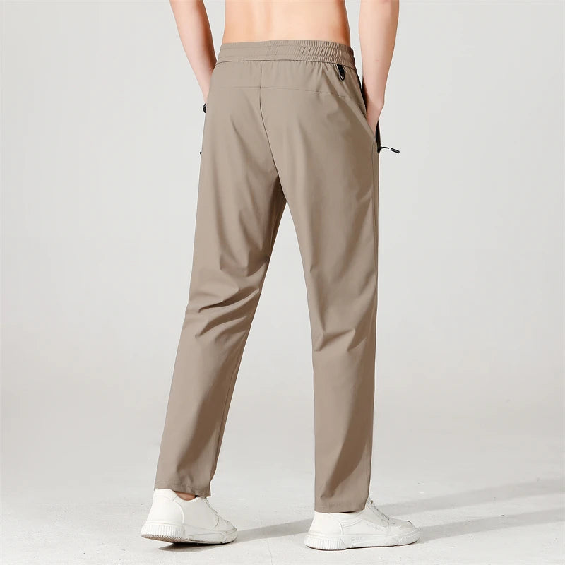 Ice Silk Men's trousers 2024 summer black-and-gray thin style business casual pants outdoor stretch breathable straight leg loos