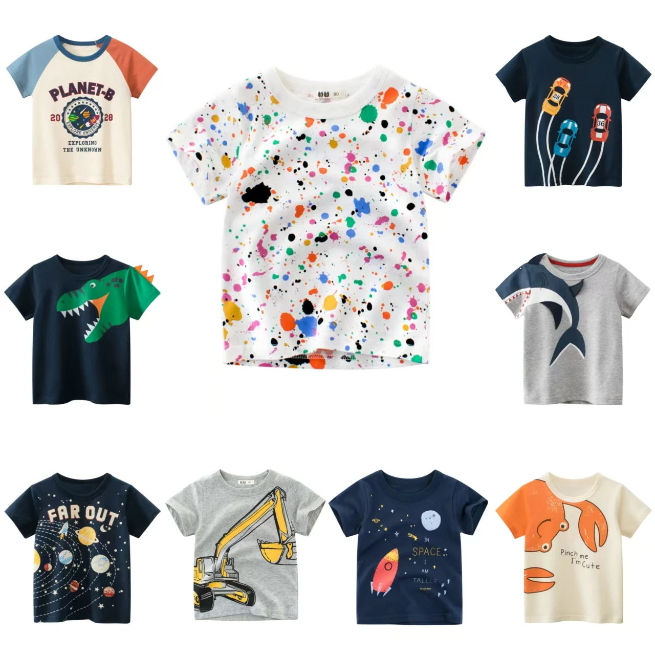 Boys Graffiti Print Short Sleeve T-Shirt – Car, Dinosaur & Shark Cotton Tee
