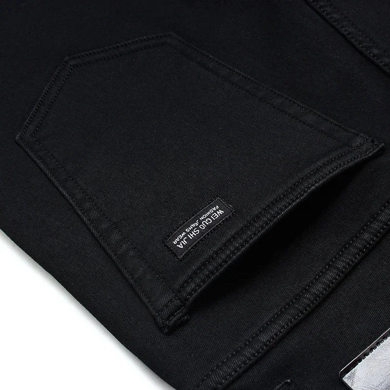 Men's Classic Stretch Black Biker Denim Jeans – Soft Fashion Brand Trousers