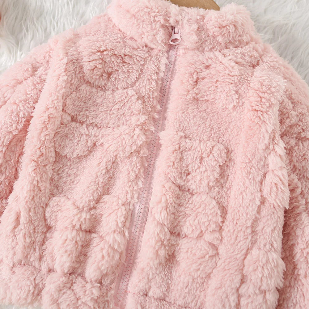 Girls Cute Fur Coat Warm Jacket – Sweet Solid Color Winter Outerwear