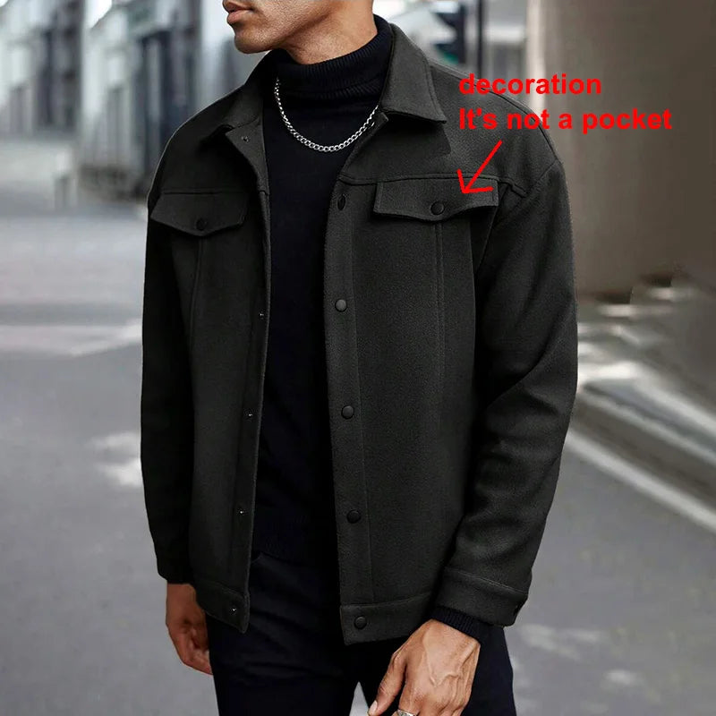 Men's Polyester Brushed Lapel Zipper Jacket – Business Casual Office Coat