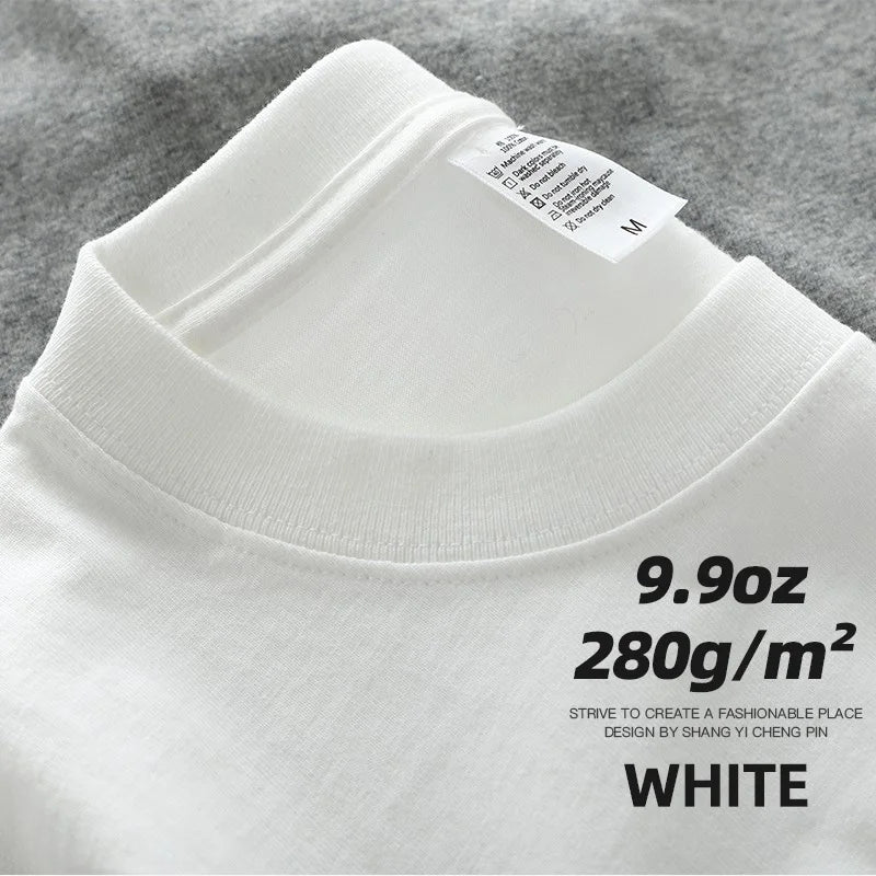 Sypcman Men's Oversized T-Shirt 9.9oz 280 Grams Heavy High Quality Short Sleeve Cotton Tee Solid Color Unisex Streetwear