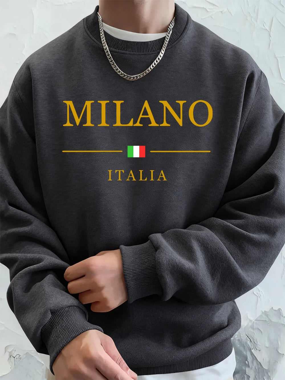 Milano Italia Letter Printing Men'S Sweatshirts Winter Loose Hoodies Sports Crewneck Fleece Warm Pullovers Basics Men Clothes