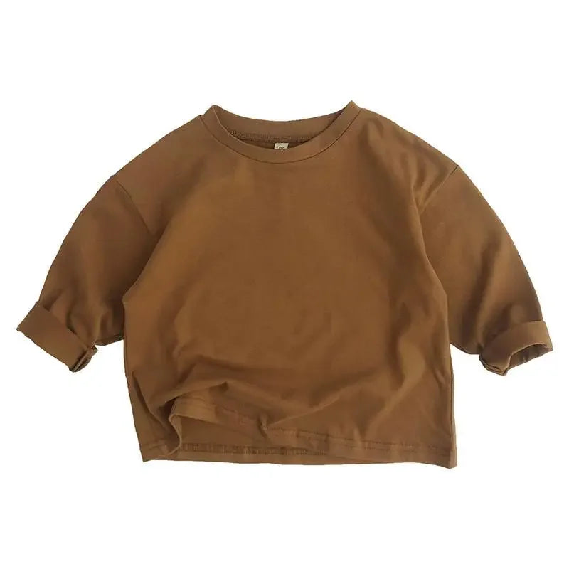 Kids Solid Color Cotton Long Sleeve T-Shirt – Casual Fashion Top