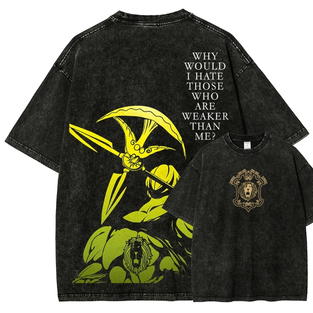 Japan Hot-blooed Anime Seven Deadly Sins Escanor Graphic Print T-shirt Men Women Fashion Vintage Washed Cotton Tee Oversized Top