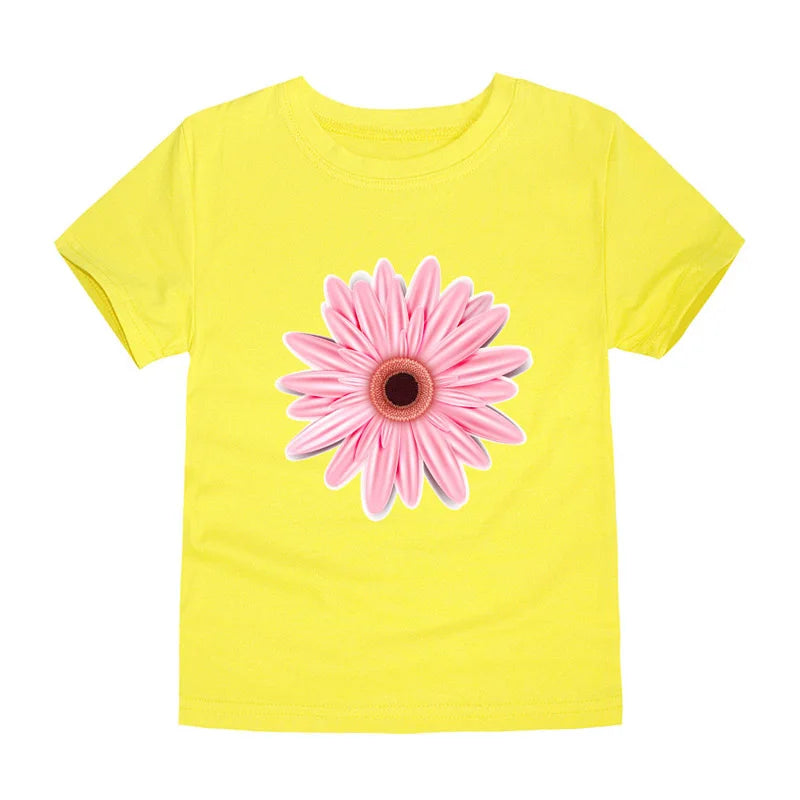 Girls Flower Print Cotton T-Shirt – Pink Casual Tee Ages 2–14