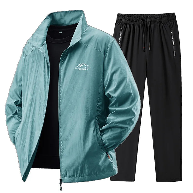 2025 Men's Sportswear Spring Summer Tracksuit 2 Piece Sets Sports Suit Sun Jacket+Pant Running Set Male Gym Exercise Clothing