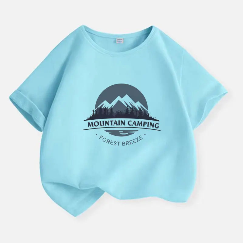 Boys Mountain Camping Short Sleeve T-Shirt – Cotton Outdoor Kids Tee
