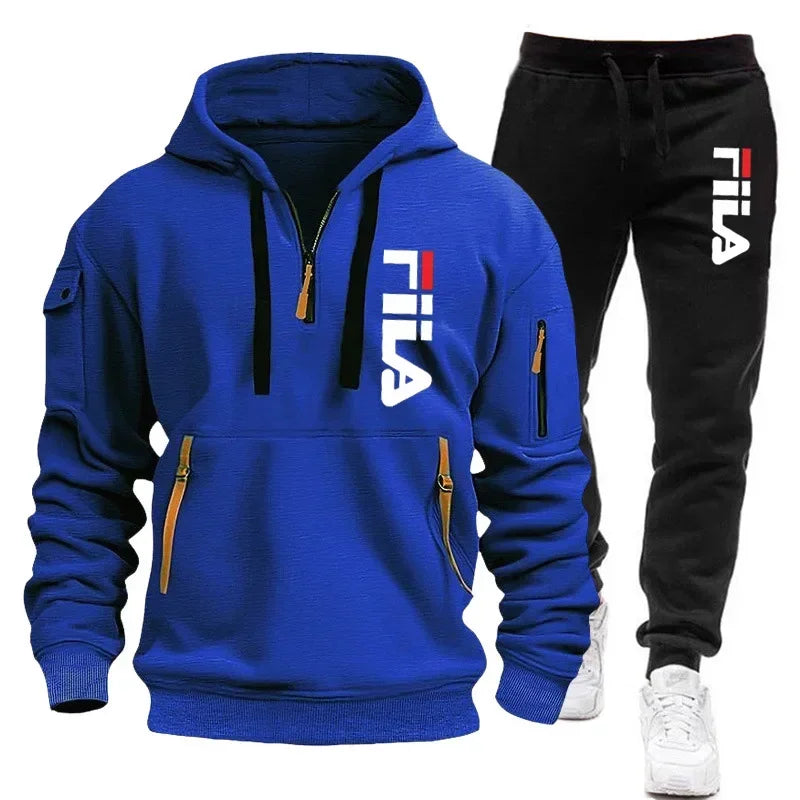 Men's Hooded Pullover & Sports Pants Outdoor Set – Multi-Pocket 2-Piece Tracksuit