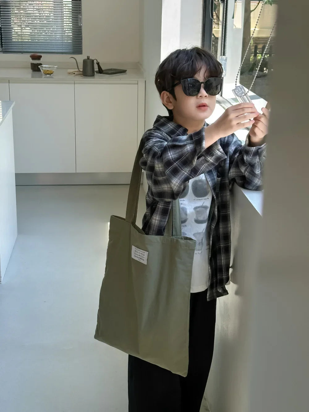 Kids Korean Velvet Plaid Long Sleeve Shirt – Casual Loose Autumn Top