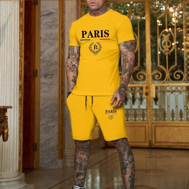 New Summer Men's Fashion Short sleeved T-shirt and Shorts 2-piece Set Sportswear Fashion Slow Running Casual Men's Set