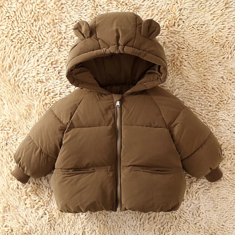 Baby Down Coat Boys Winter Thickened Jackets Girls Warm Hooded Outerwear Childrens Solid Color Cotton Parkas Kids Casual Parkas