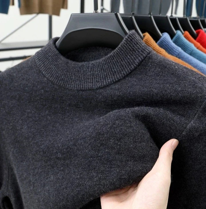 Mens Crew Neck Wool Pullover for Men Clothes Black Sweater Winter Warm Sweater Middle Aged Spring Casual Tops to Father Gift