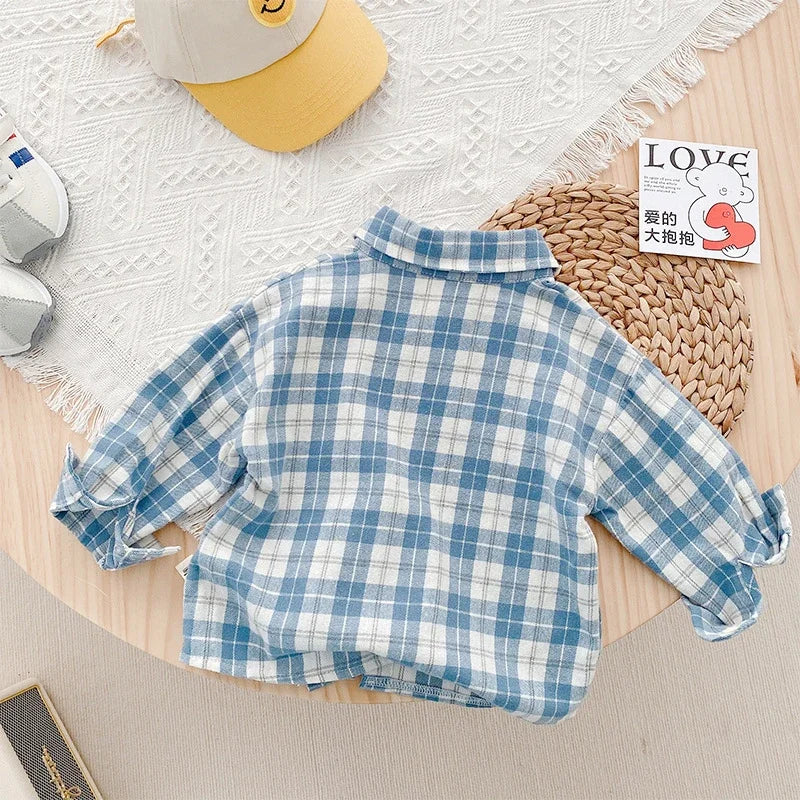 Baby Boy Plaid Long Sleeve Shirt – Soft Cotton Casual Top Ages 1–4