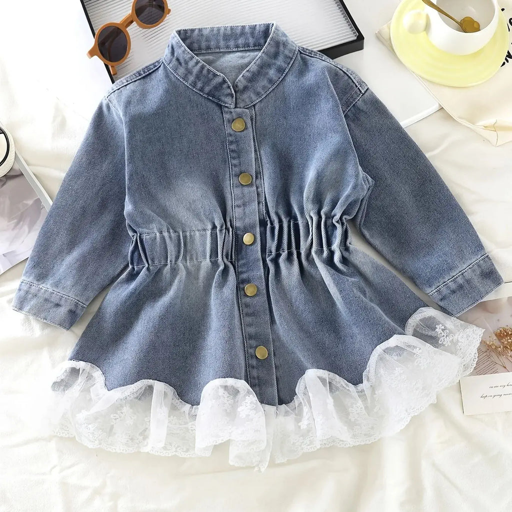 Girls Waist-Cinching Lace Trim Elastic Jacket – Trendy Fashion Outerwear