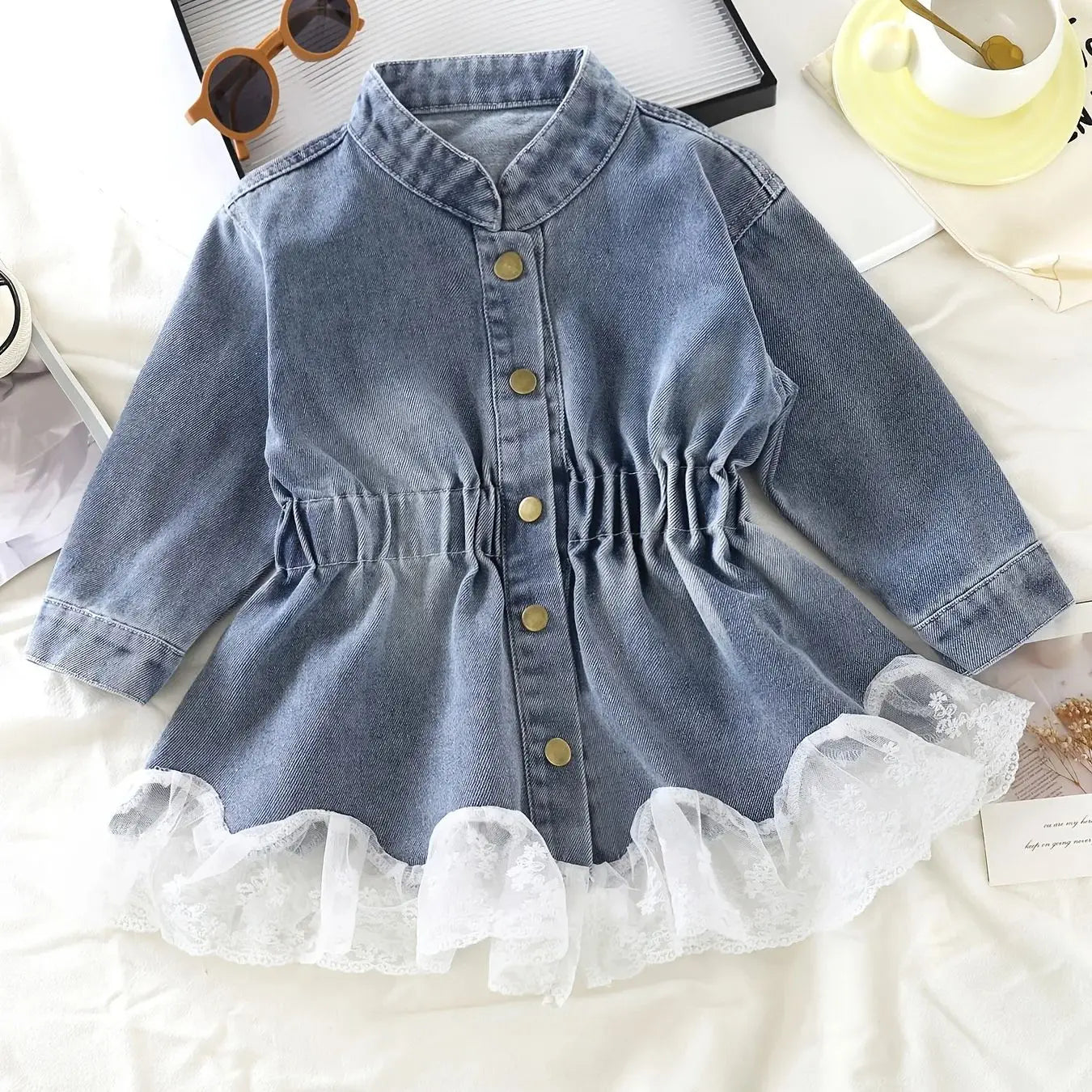 Girls Waist-Cinching Lace Trim Elastic Jacket – Trendy Fashion Outerwear