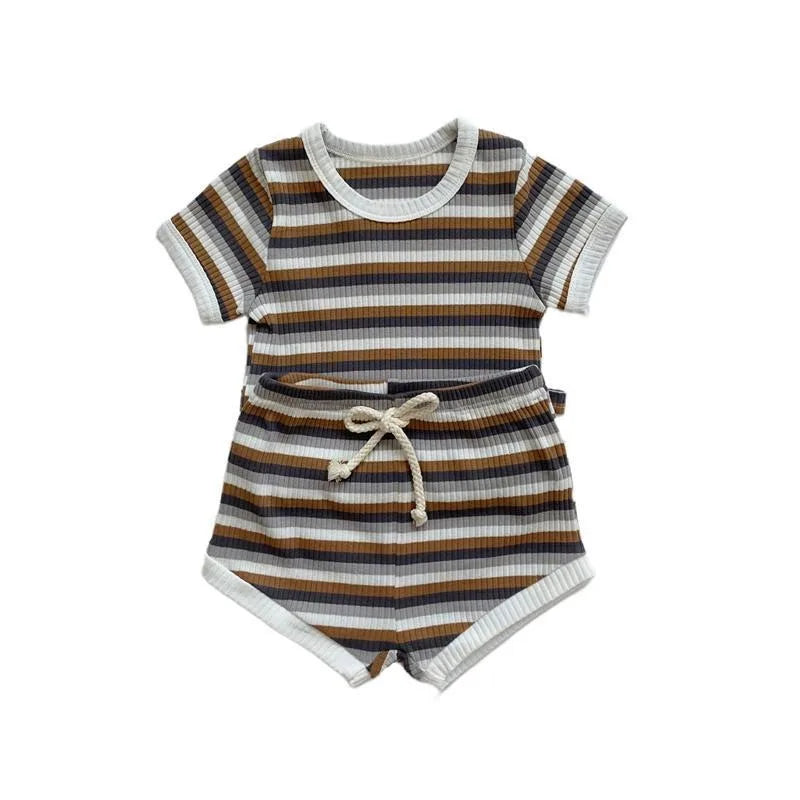 Baby Boy Striped Short Sleeve T-Shirt & Shorts Set – Soft Summer 2-Piece Outfit