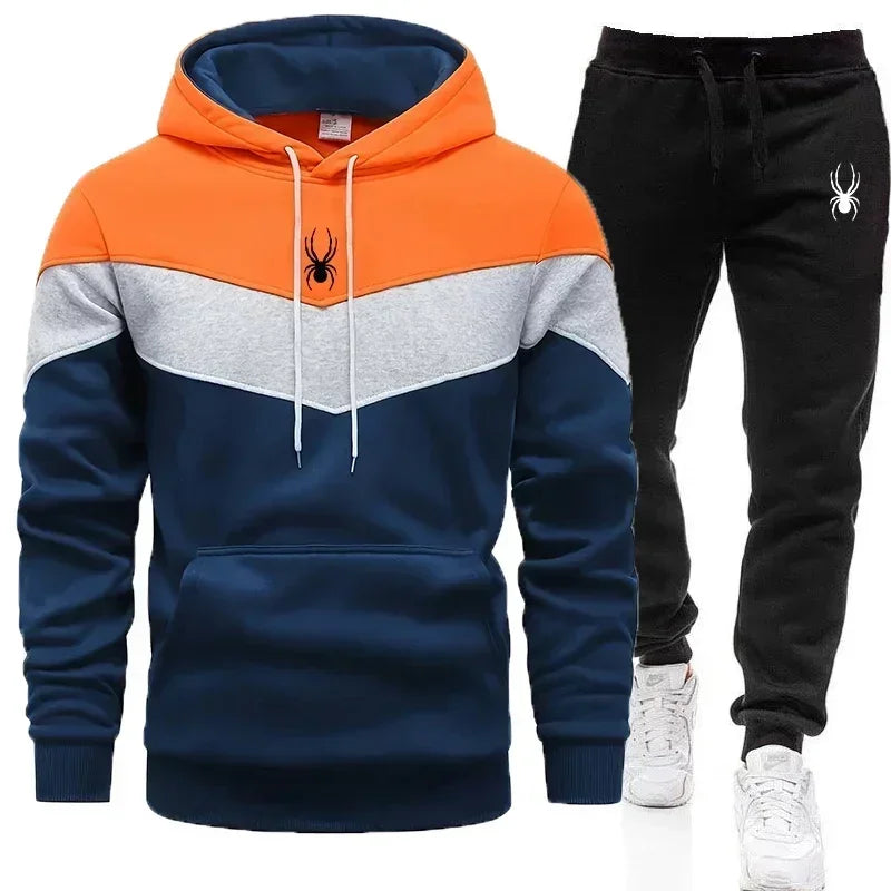 Men's Tricolor Hoodie & Jogging Pants Tracksuit – Casual Sports 2-Piece Set