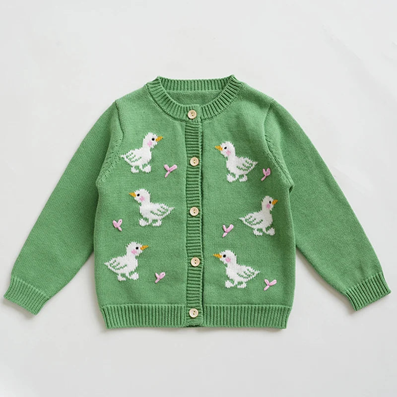 Kids Cartoon Print Knit Cardigan Coat – Casual Long Sleeve Sweater Jacket