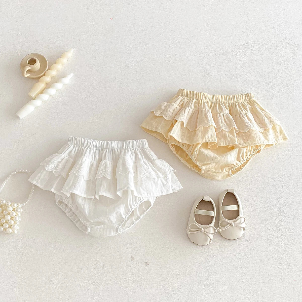 Baby Girls Ruffles Lace Skirt Shorts Kids Embroidery Pettiskirt Toddler Tutu Skirt Infant Bloomers Cake Layeres PP Shorts 0-3t