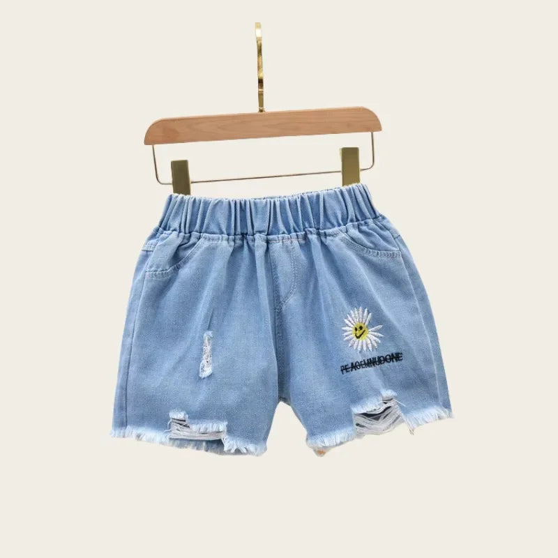 Summer 3-9 Y Kids Girls Short Jeans Children Girls Cotton Denim Shorts Stylish Wear with Elastic Waist and Trendy Designs Pants