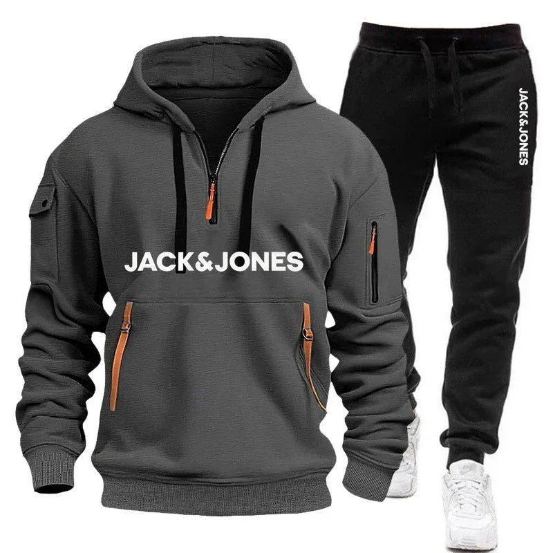 Men's Sweatshirt & Jogger Pants Set with Wool Cap – 3-Piece Autumn Winter Sportswear