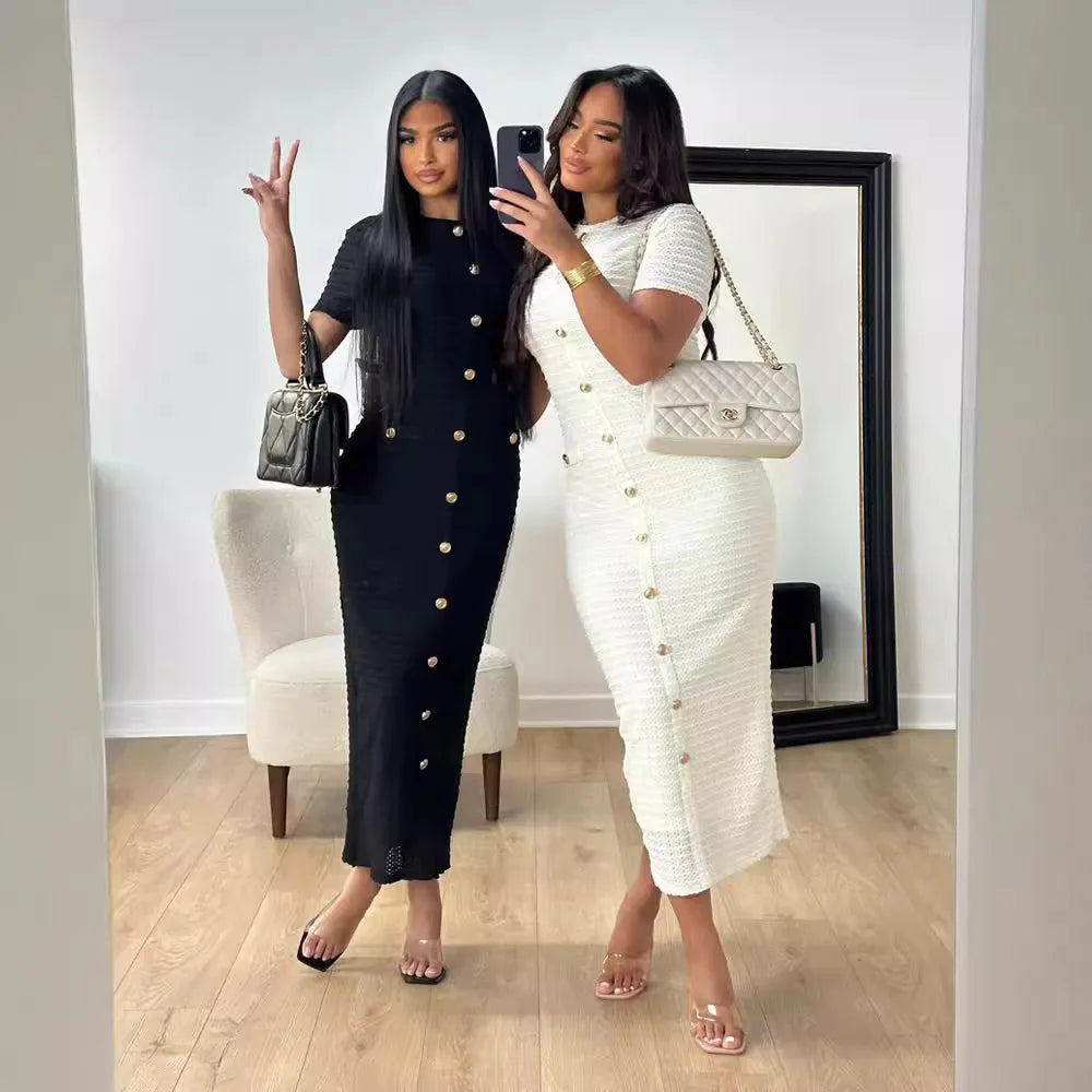 Elegant Button Knit Maxi Dress