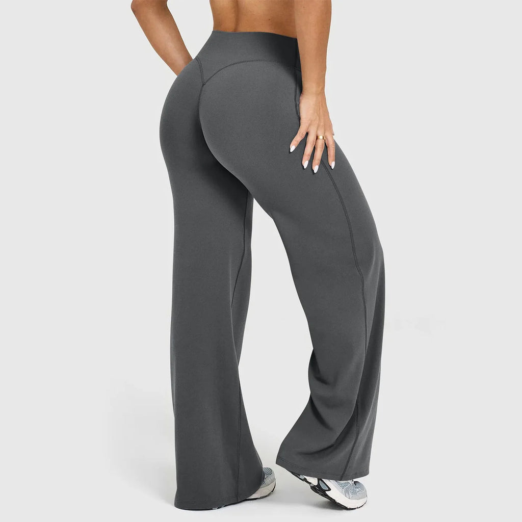 Women's High Waist Wide Leg Flare Lounge Pants – Tummy Control Workout Trousers