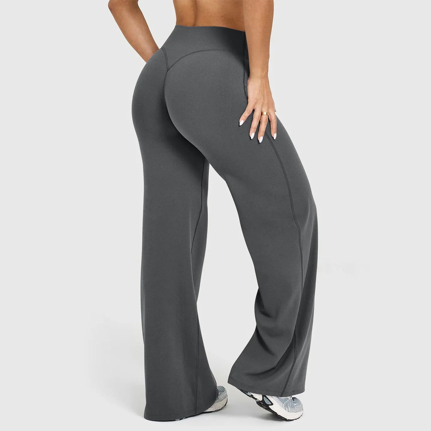 Women's High Waist Wide Leg Flare Lounge Pants – Tummy Control Workout Trousers