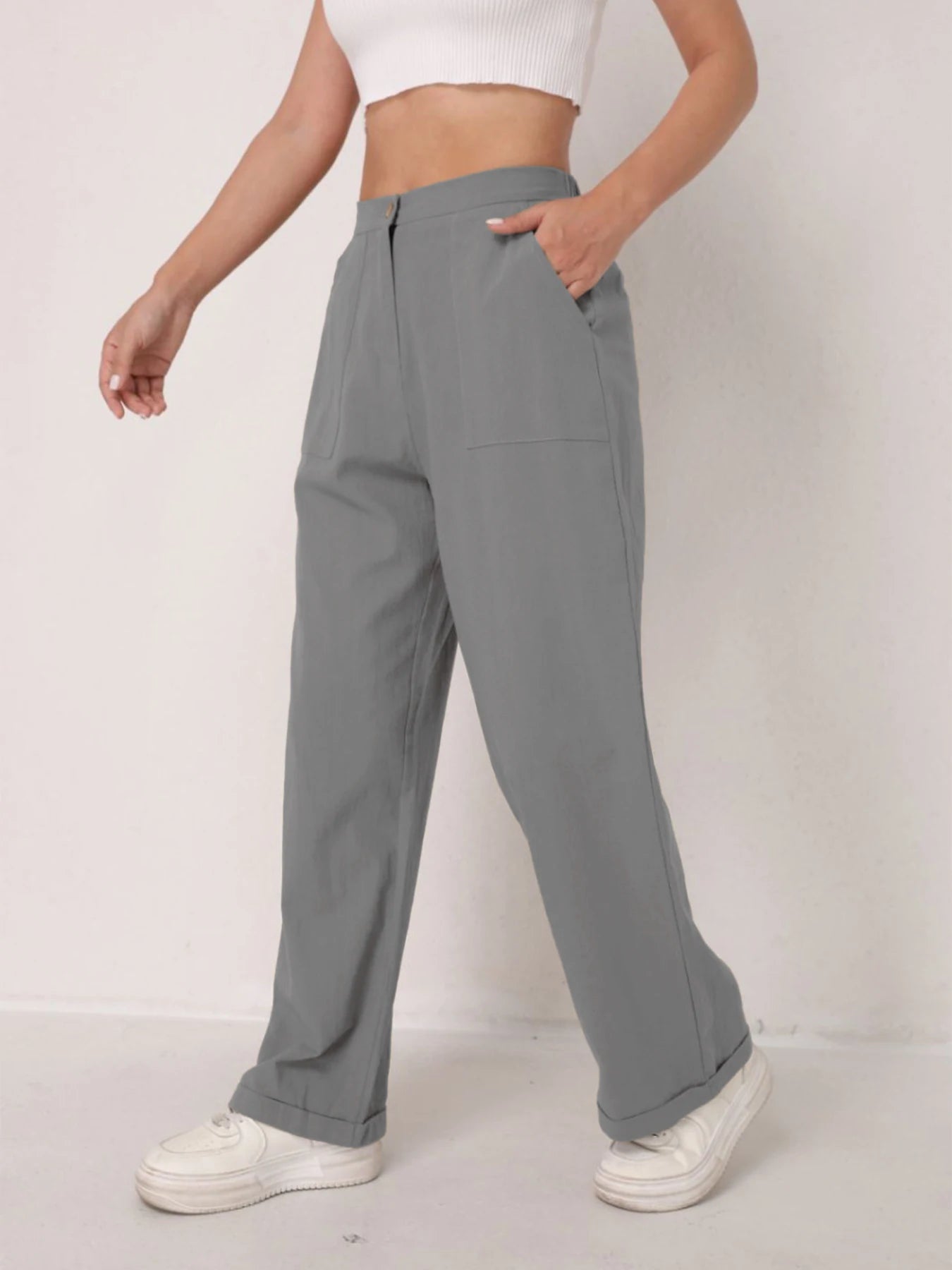 Women's Elegant Linen Wide Leg Slimming Pants – High Waist Drapey Casual Summer Trousers