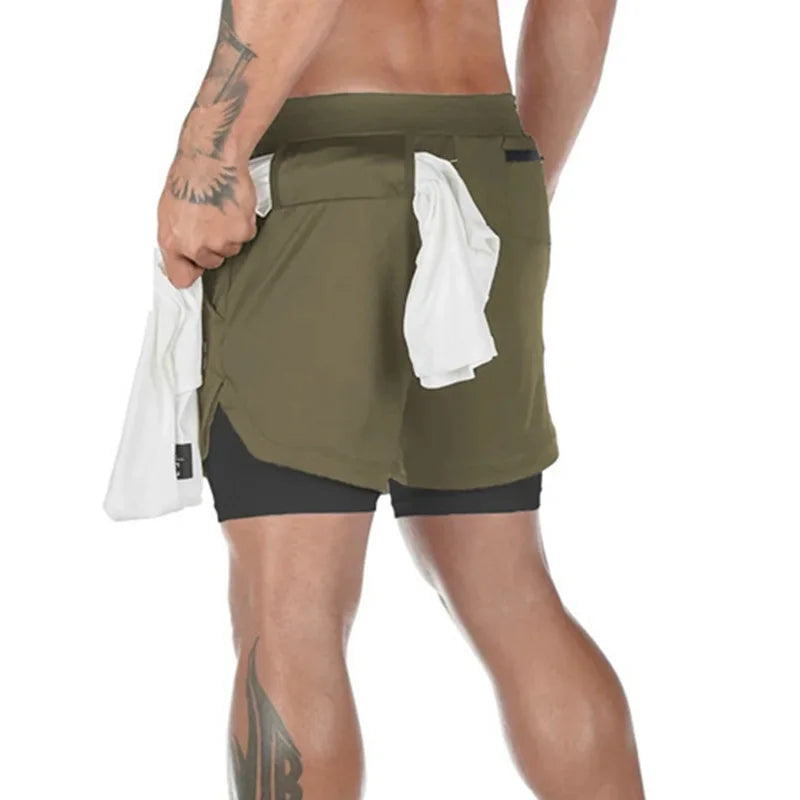 Men Running Shorts Gym Sports Shorts 2 in 1 Quick Dry Workout Training Gym Fitness Jogging Short Pants Summer Men Shorts
