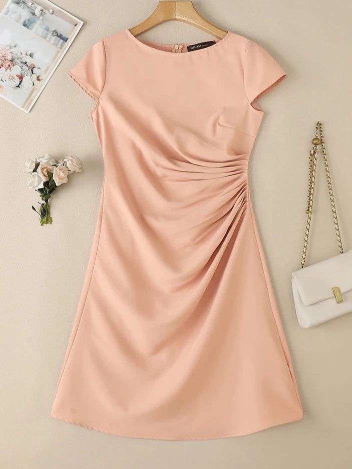 Elegant Pleated Office Midi Dress