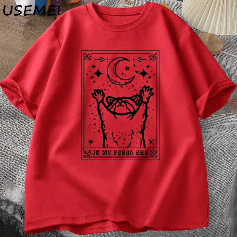 Raccoon T Shirt Mystical Racoon Tshirt Tarot Card Print T-shirt Summer Cotton Short Sleeve Tee Shirt Men Clothes