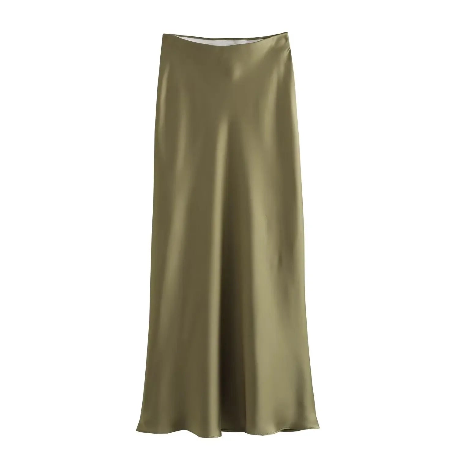 Women's Black Satin High Waist Midi Skirt – Elegant Office Summer Skirt