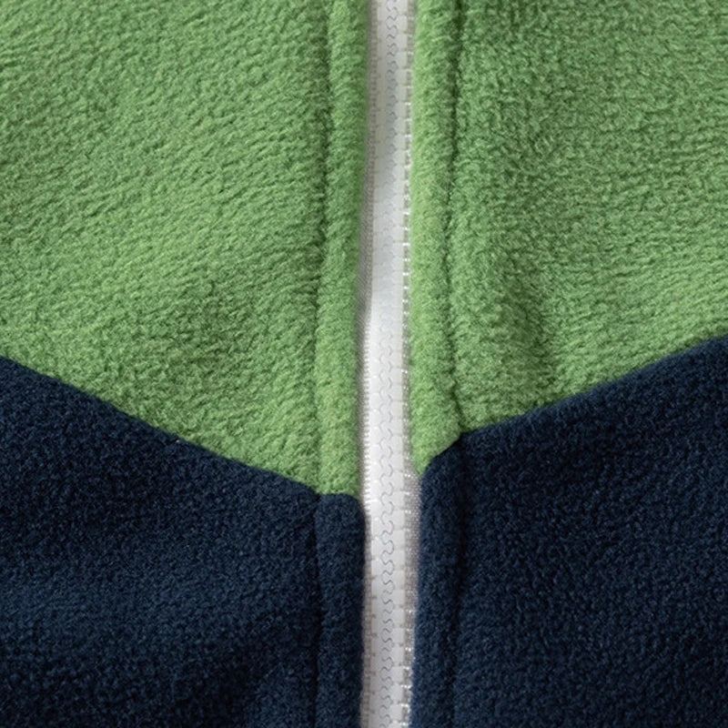 Boys Color Matching Fleece Zipper Jacket – Thickened Warm Outerwear