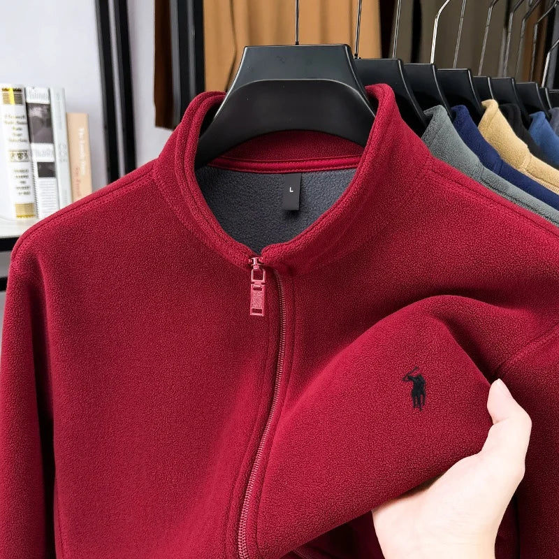 Men's Luxury Velvet Stand Collar Embroidered Jacket – Warm Zipper Cardigan Coat