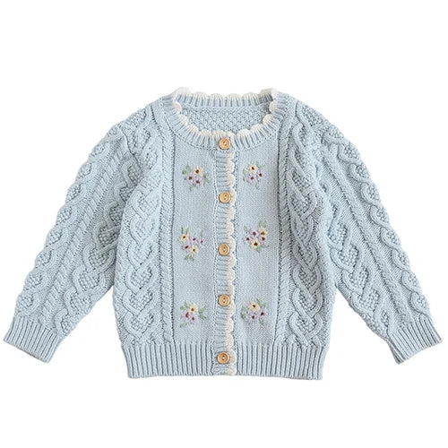 Kids Cartoon Print Knit Cardigan Coat – Casual Long Sleeve Sweater Jacket
