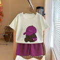 Boys Bear Print Short Sleeve T-Shirt & Shorts Set – Cotton 2-Piece Casual Outfit