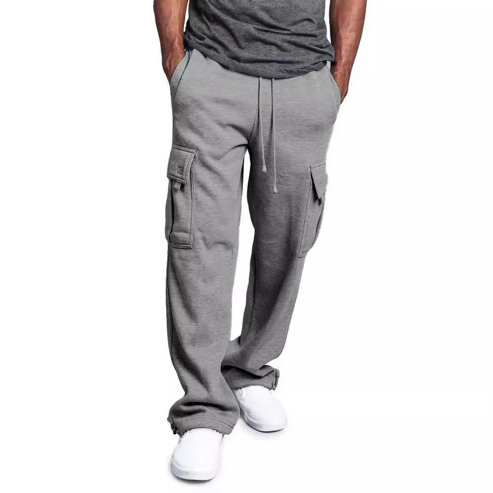 Men's Sports Leisure Trousers Multi-pocket Loose Solid Color Cargo Work Pants Streetwear Men Pants