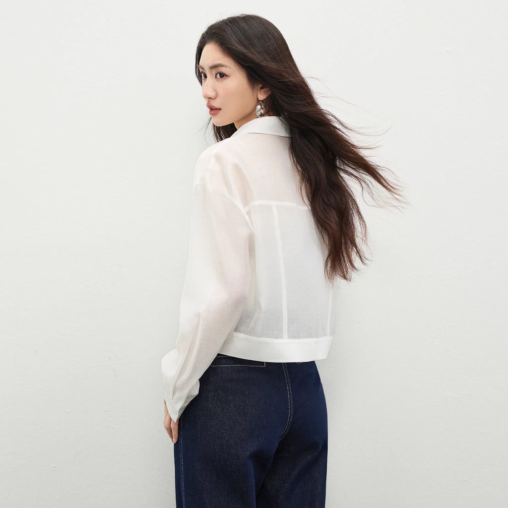 SENTUBILA Lyocell Shirt Women Sun Protection See-Through Tops 2026 Spring Summer Short Shirt Jacket Woman Shackets Q61WF6012