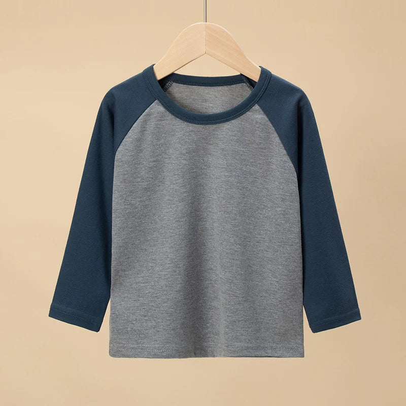 Kids Color Matching Long Sleeve T-Shirt – Casual Versatile Cotton Top (1–4 Pack)