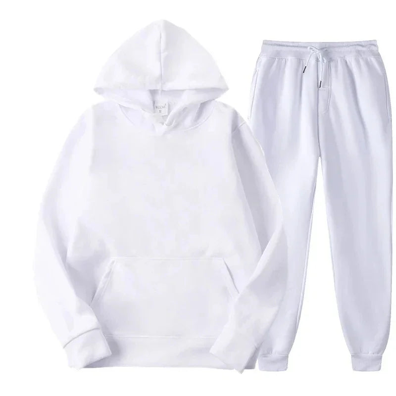 Men Women Tracksuit Hoodies Casual Solid Color Thick Pullover and Long Pant 2-piece Set Men Autumn Fleece Jogger Sports Suit Ne