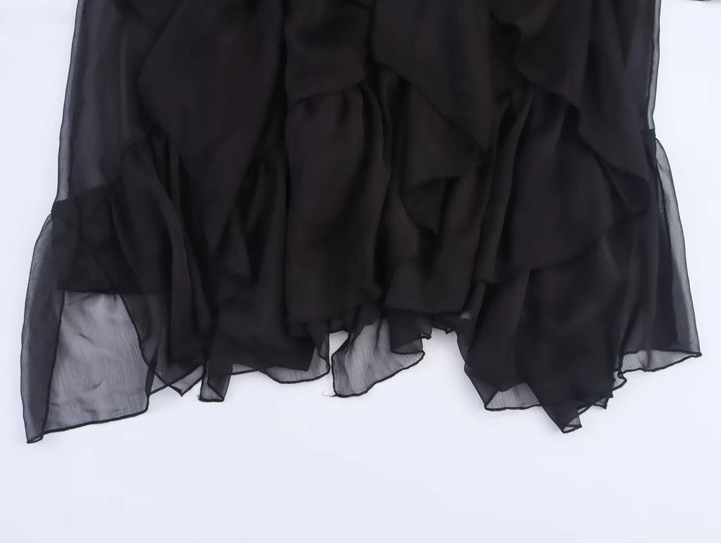 European and American style 2025 summer new product women's clothing design sense layered decoration mid waist MIDI skirt